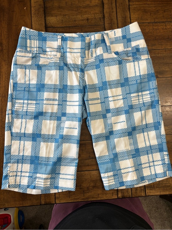 adidas Pants - adidas Blue and White Plaid Women’s Bermuda Shorts